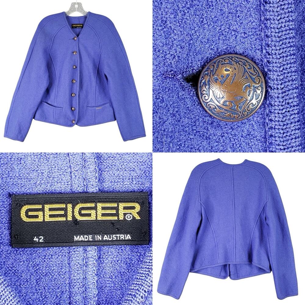 Geiger Sweater Boiled Wool Jacket Cardigan Blazer Periwinkle 42 US Large Fit